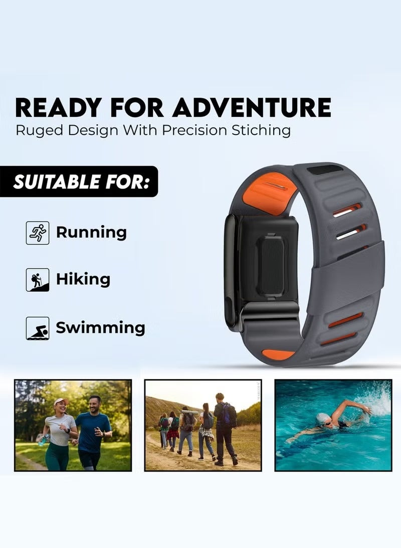 أكاليكس سوار معصم سيليكون متين ومريح متوافق مع سوار WHOOP 5.0، سوار رياضي بديل مقاوم للماء وقابل للتعديل مصنوع من السيليكون الناعم والمتين والمسامي للرجال والنساء مع موصل إطار معدني (رمادي داكن برتقالي) - Image 5